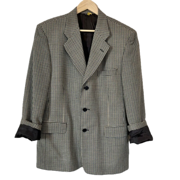 Vintage Oversized Blazer Boyfriend Fit Plaid Suit Jacket Green Navy Checked XL - Picture 1 of 14
